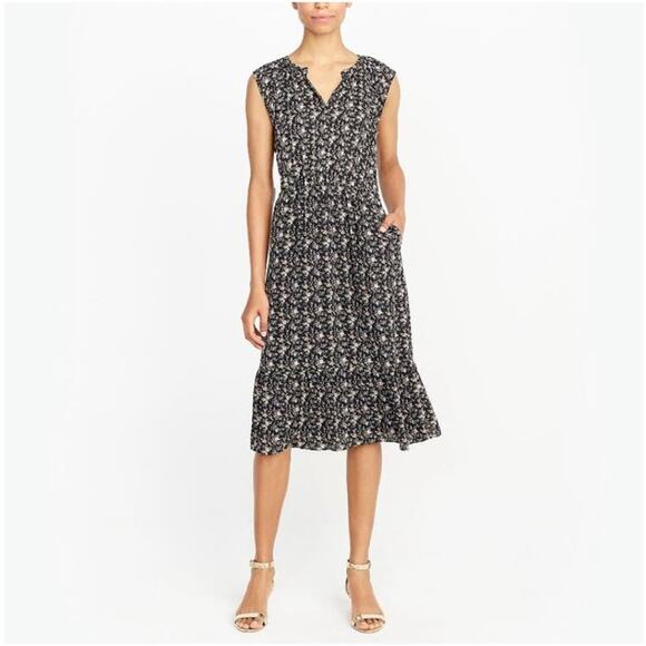 J.Crew Mercantile Cap Sleeve Black Floral Midi Dress Size S - Picture 1 of 16